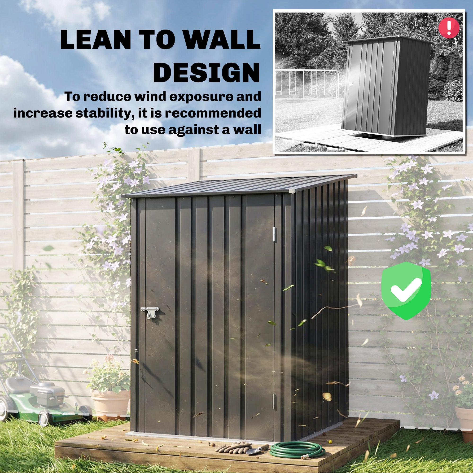 Garden Tool Storage Shed, Small Steel Shed with Lockable Door for Garden & Patio, Galvanized Steel Construction, Dark Gray
