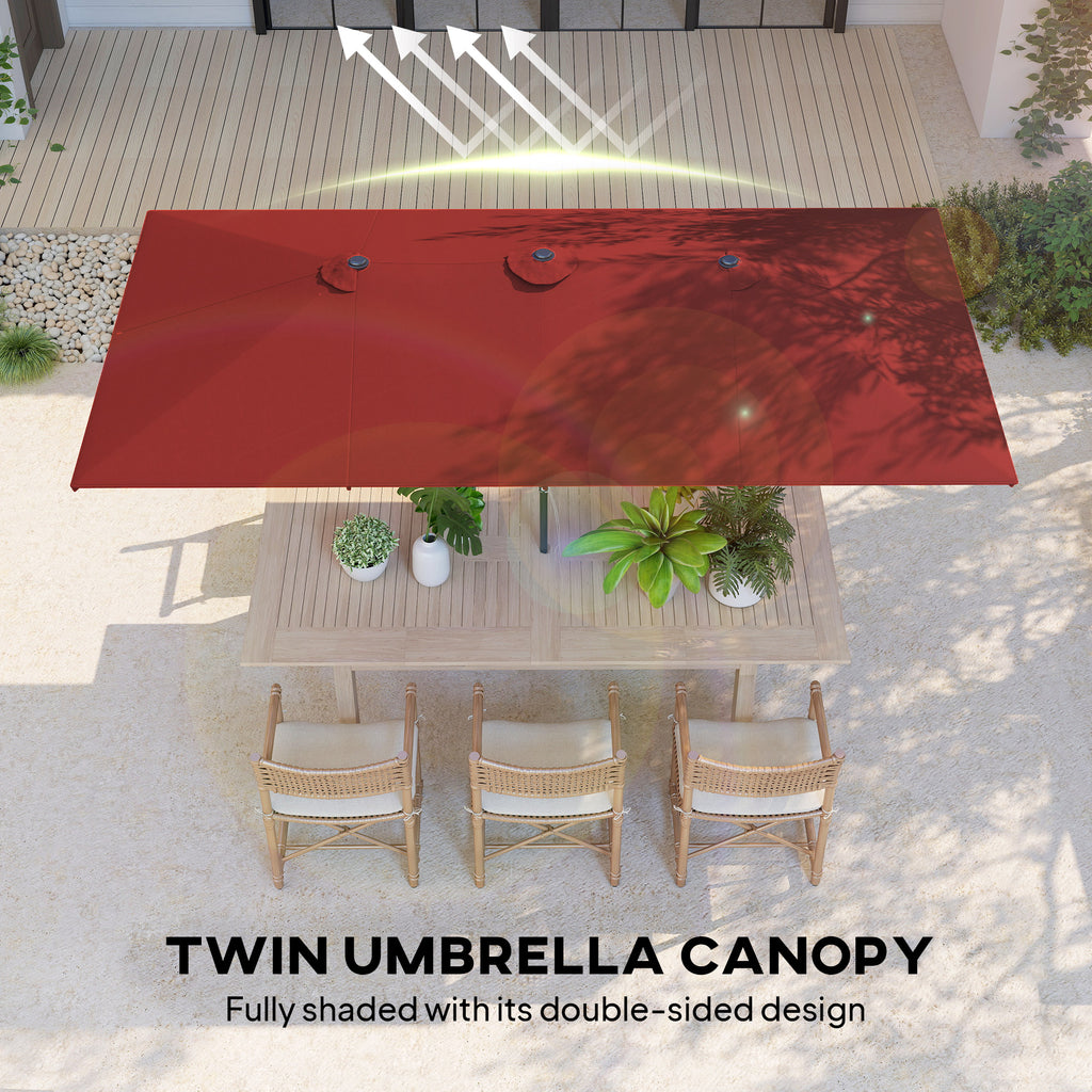 Double-Sided Patio Umbrella Parasol with Tilt, Adjustable Height, Vents and 12 Ribs, for Garden, Deck, Pool, Wine Red