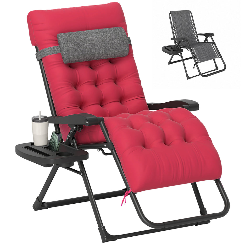 Padded Zero Gravity Chair, 28" Folding Recliner Chair, Patio Lounger with Cup Holder, Adjustable Backrest, Removable Cushion for Outdoor, Deck, Poolside, Red