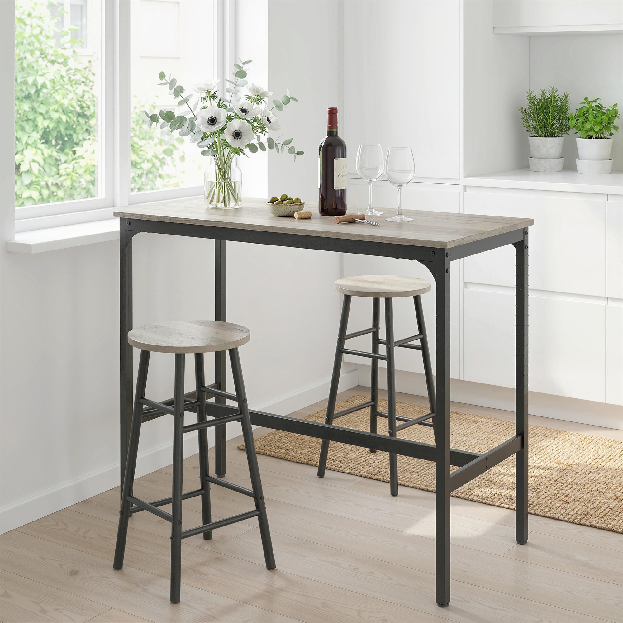 3-Piece Counter Height Bar Table and Chairs, Dining Table and Chairs Set for 2, Pub Table and Chairs