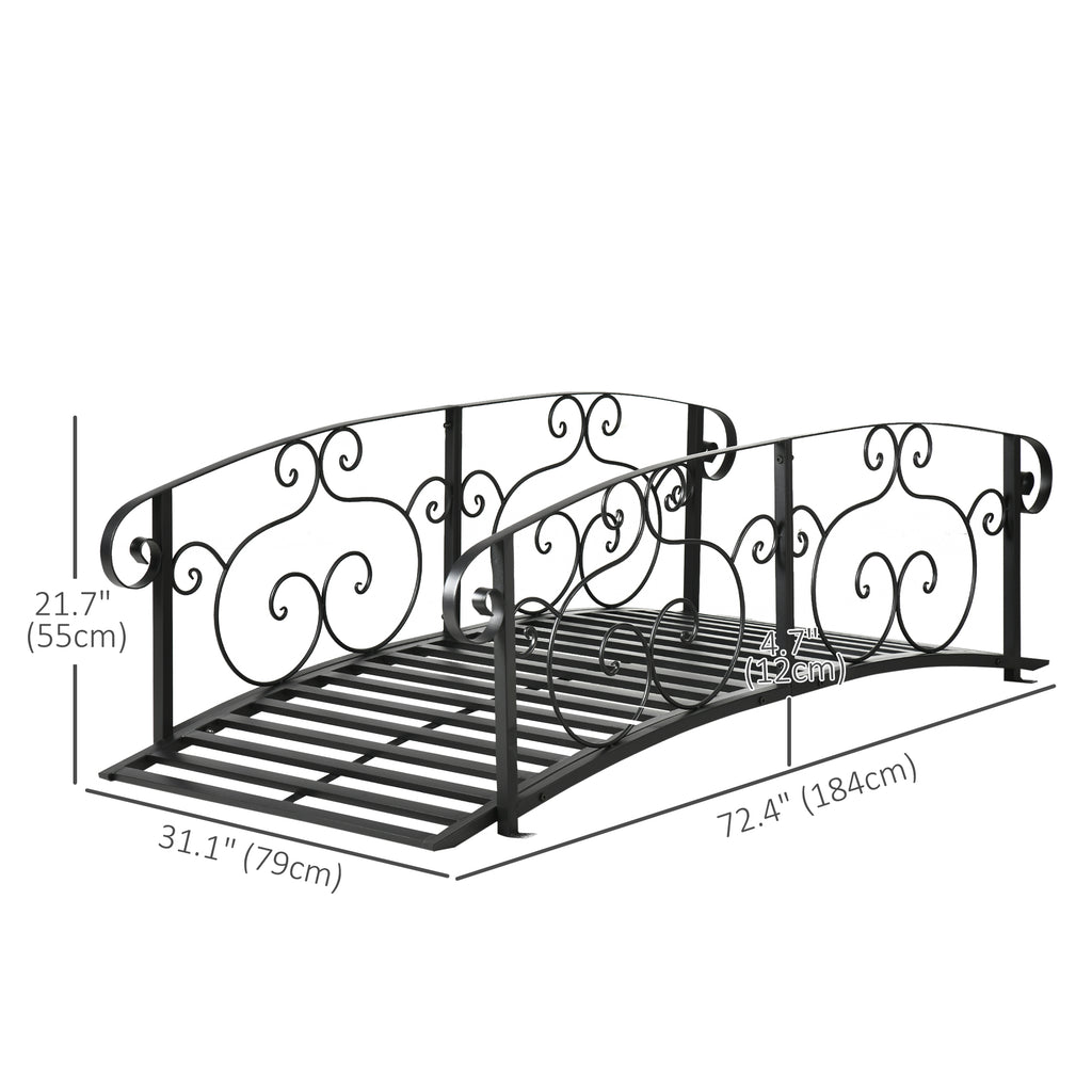 6FT Steel Garden Bridge with Safety Siderails, Decorative Arc Landscaping Bridge for Backyard Creek Stream Pond, Black