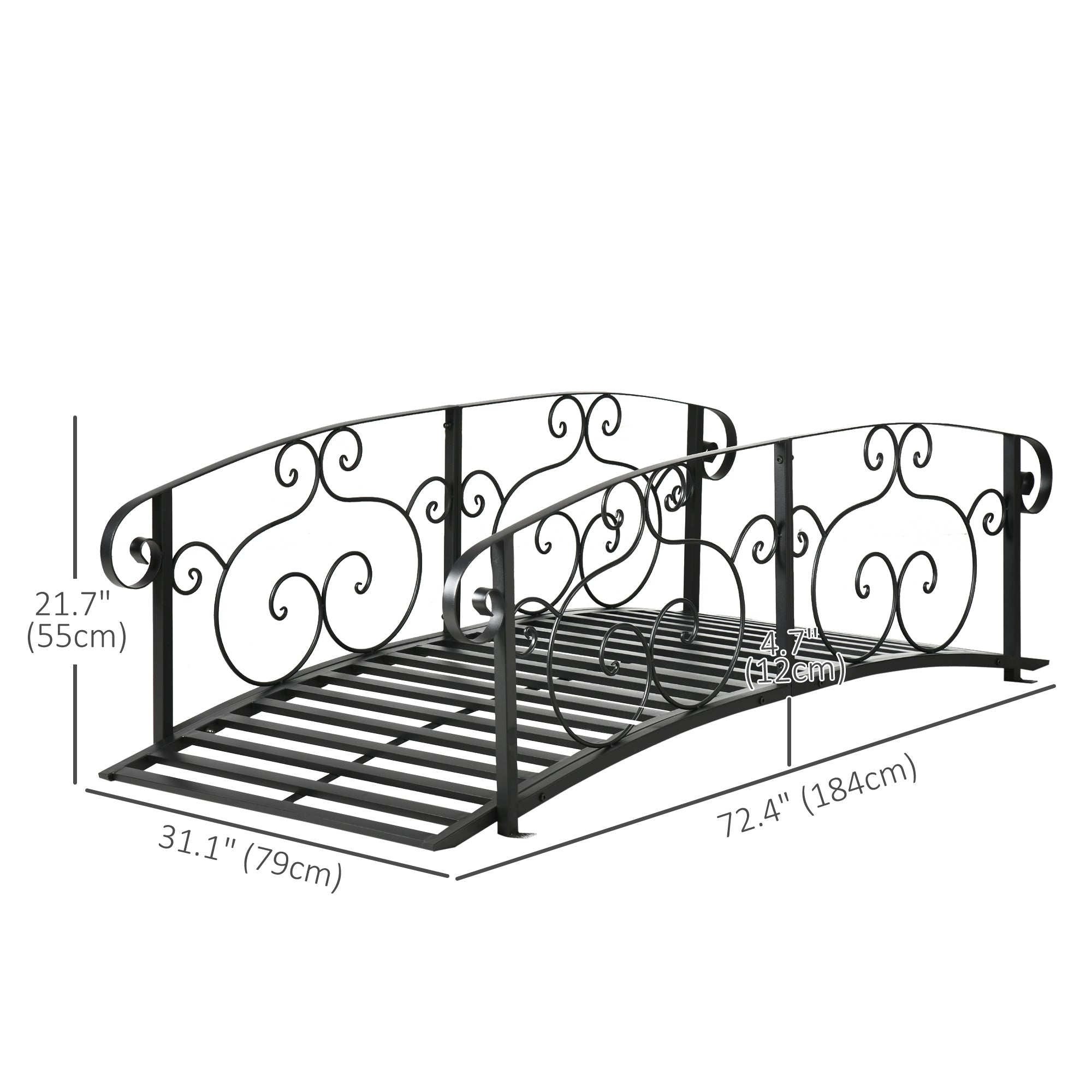 6FT Steel Garden Bridge with Safety Siderails, Decorative Arc Landscaping Bridge for Backyard Creek Stream Pond, Black