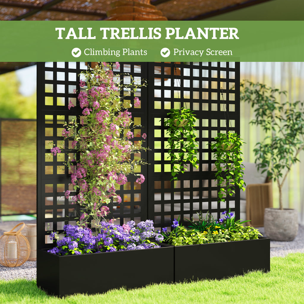 Galvanized Raised Garden Bed Planter Box with Trellis for Climbing Plants, Vegetable, Vines, 35" x 16" x 70", Black