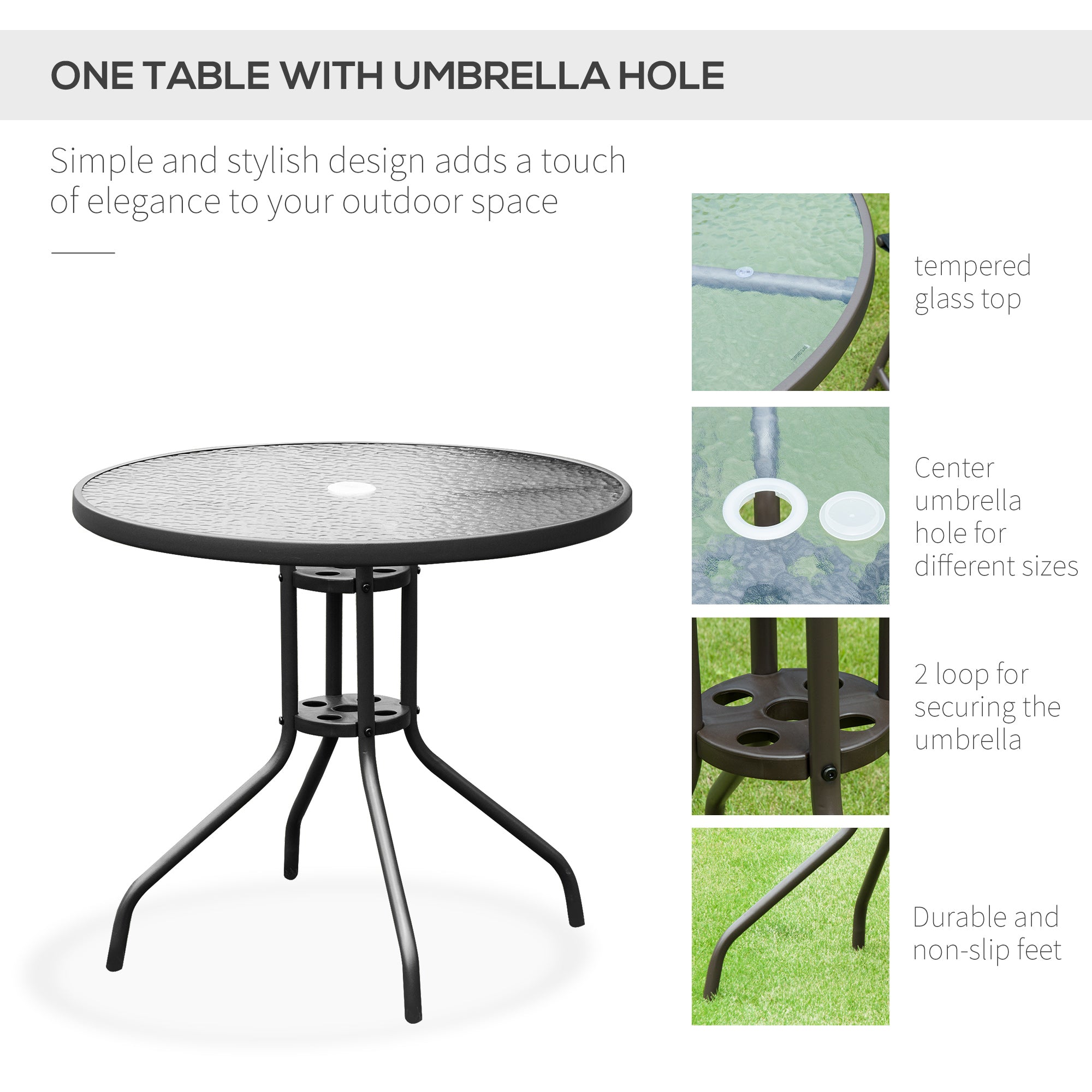 6 Pieces Outdoor Dining Set for 4 with Umbrella Patio Outdoor Furniture Set with Round Table 4 Folding Chairs Black