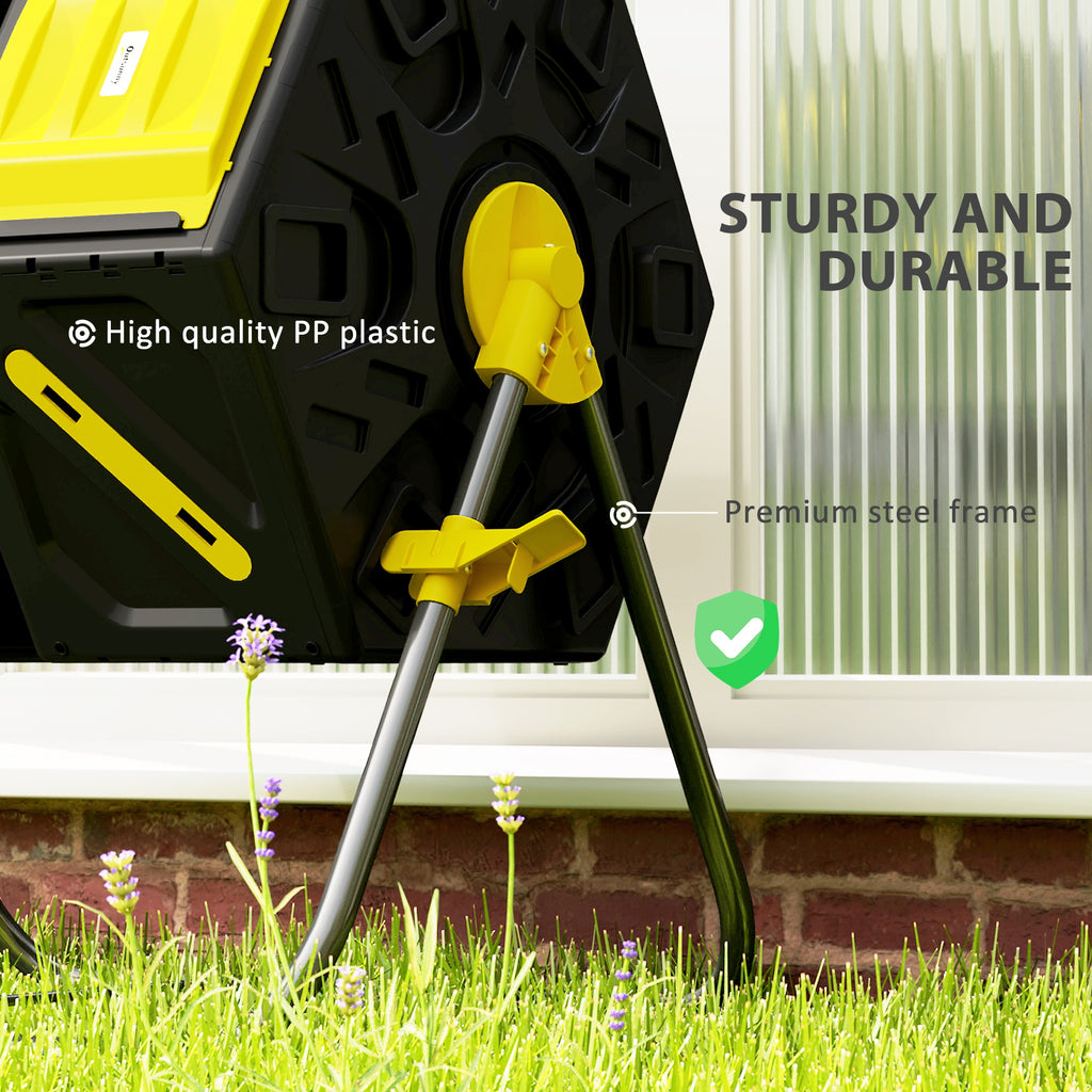 Rotating Composter, Dual Chamber Compost Bin with 24 Vents and Steel Legs, 34.5 Gallon, Yellow and Green