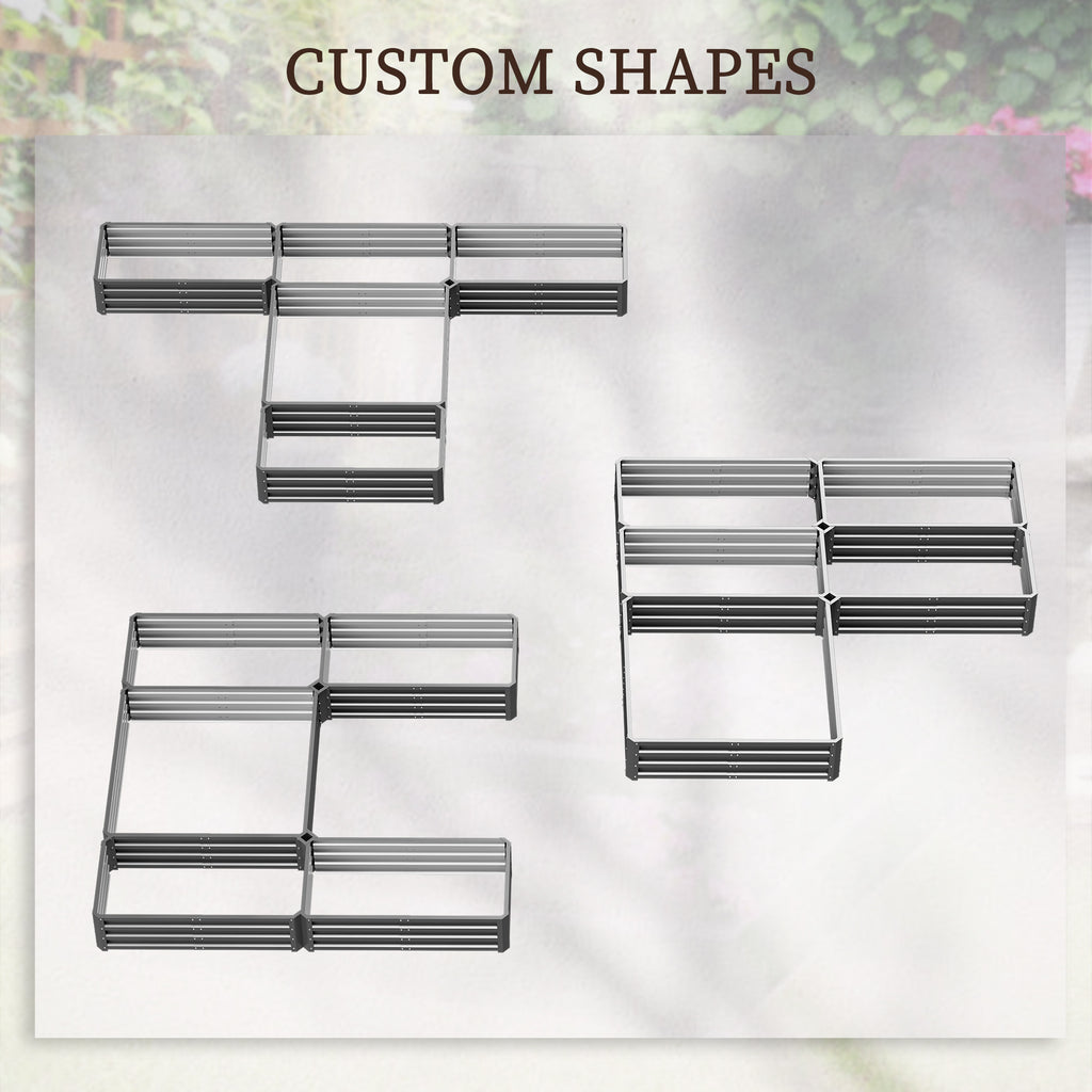Steel Raised Garden Bed, Set of 5 Large Box Planters for Outdoor Plants Vegetables Flowers Herbs, 8x8x1ft, Grey