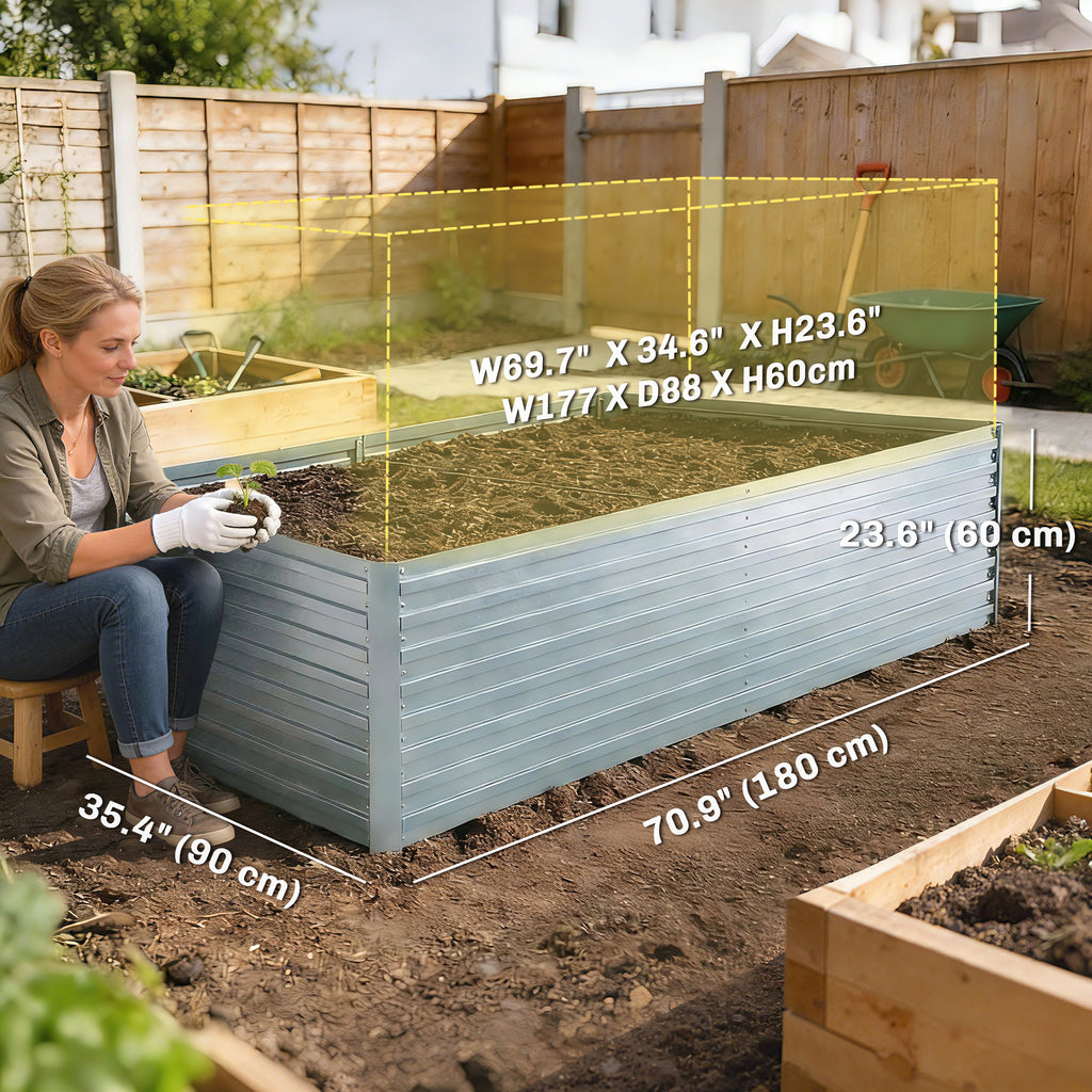 6' x 3' x 2' Raised Garden Bed, Set of 2 Galvanized Planter Box for Vegetables, Flowers, Herbs, Silver