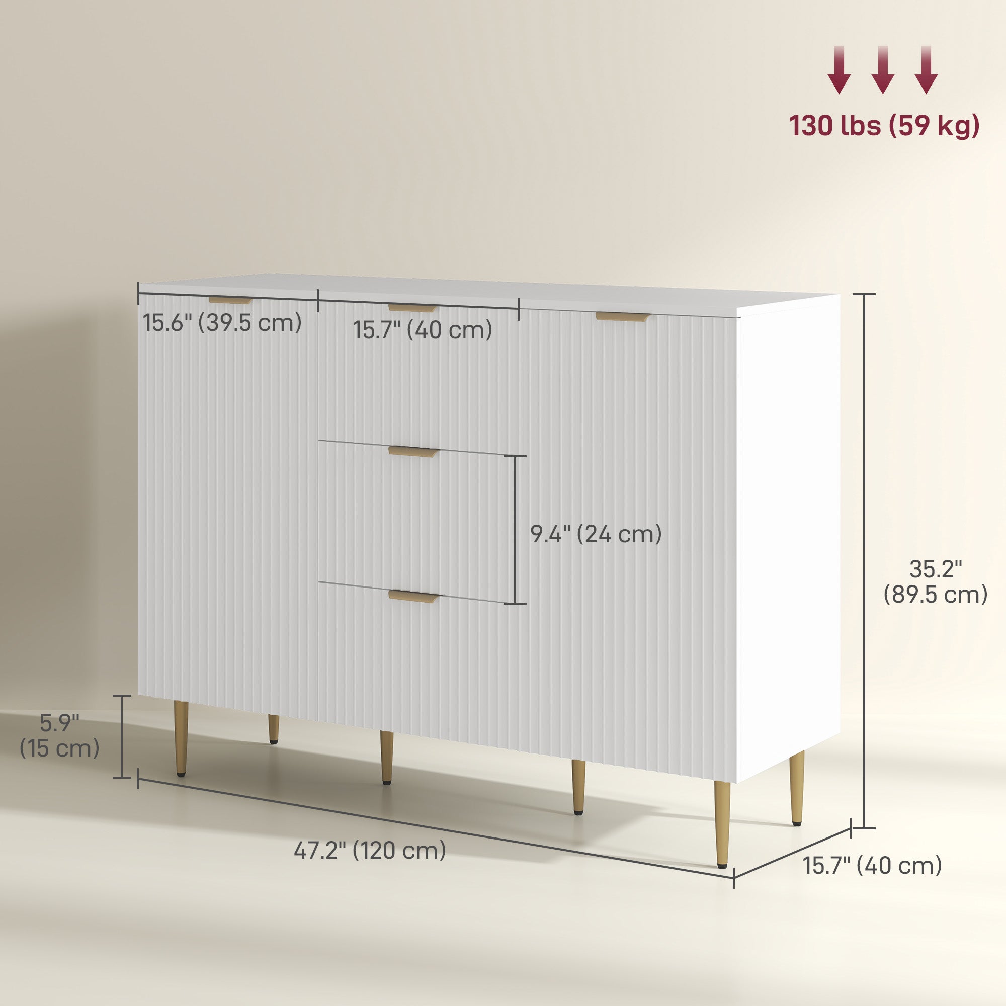 Modern Kitchen Storage Cabinet, Sideboard Buffet Cabinet w/ 3 Drawers and Adjustable Shelves for Kitchen Hallway, White