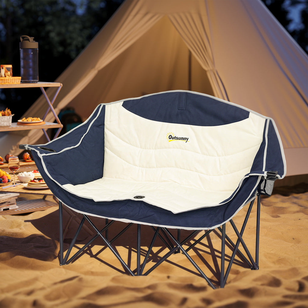 Portable Camp Chair, Double Camping Chair with Cup Holders and Carry Bag, Support 551 lbs, Navy Blue