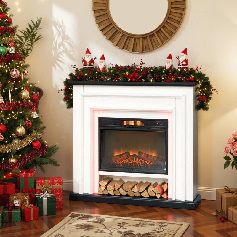 Electric fireplace heater with mantel, adjustable 3D flames, black and white