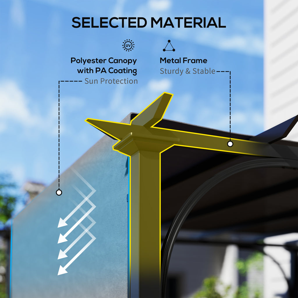 10' x 10' Retractable Pergola Canopy, UPF50+ Outdoor Metal Pergola Gazebo Sun Shade Shelter with Steel Frame, Dark Grey