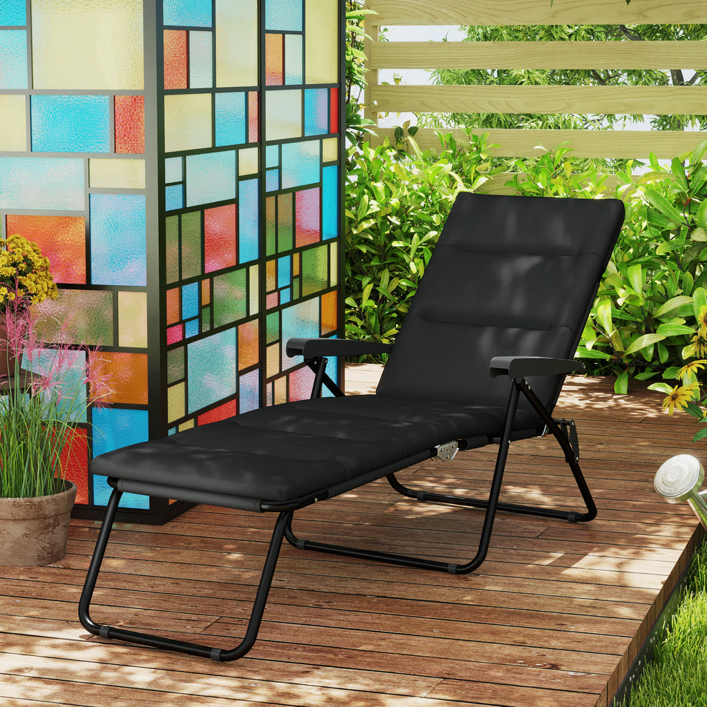 Foldable Lounge Chair, Reclining Patio Sun Lounger with 6-Position Adjustable Back, Black