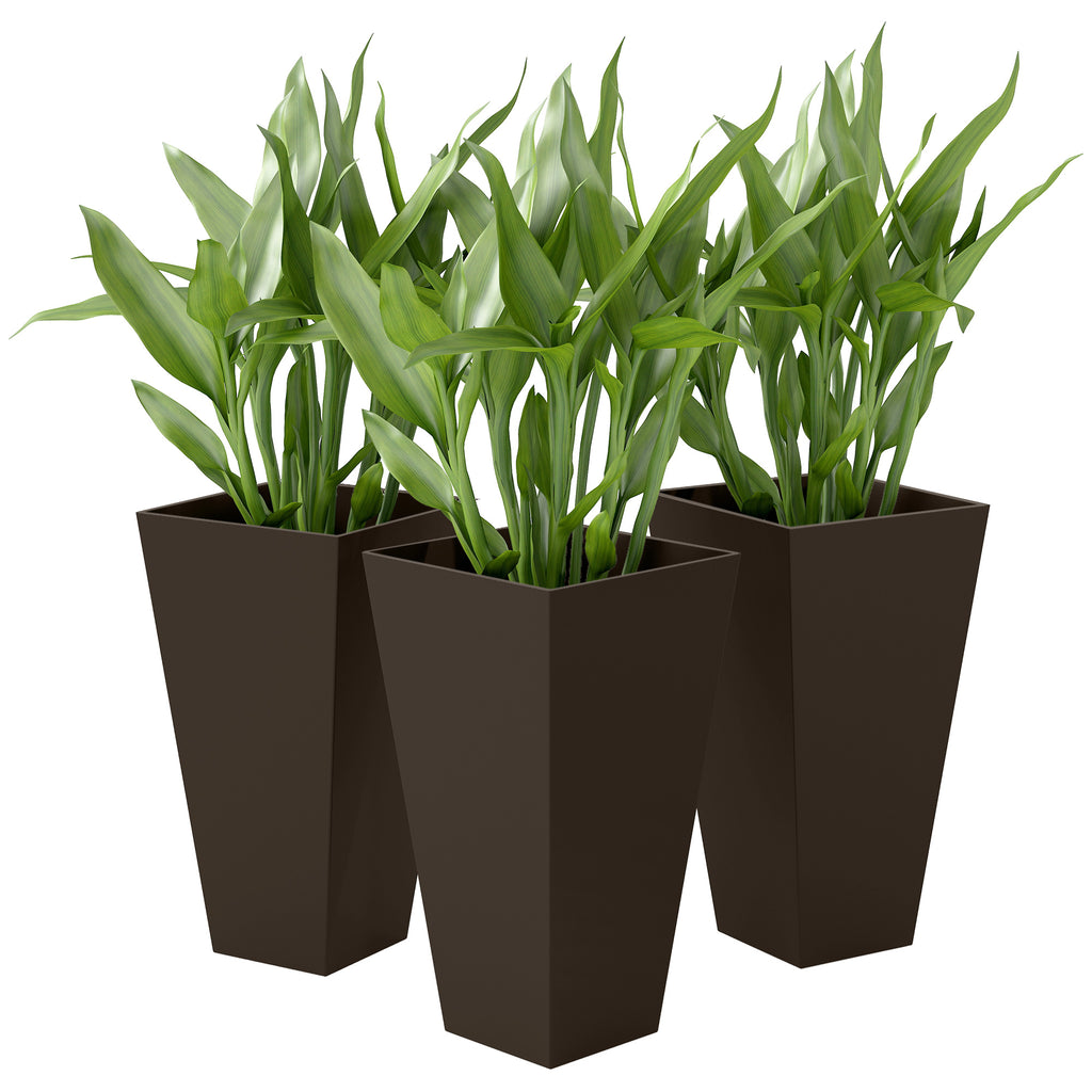 28" Tall Garden Plastic Planters, Outdoor and Indoor Flower Pots, Set of 3 for Entryway, Patio, Yard, Brown