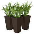 28" Tall Garden Plastic Planters, Outdoor and Indoor Flower Pots, Set of 3 for Entryway, Patio, Yard, Brown