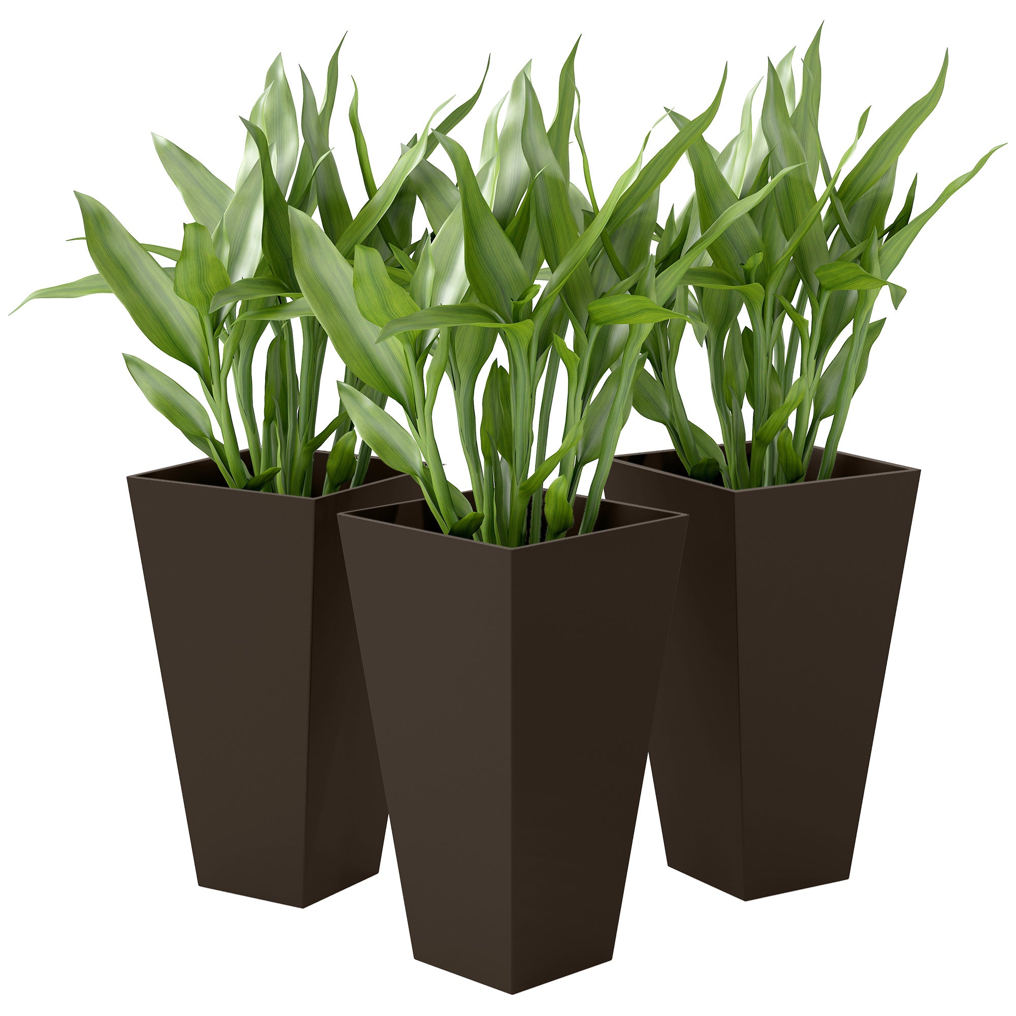 28" Tall Garden Plastic Planters, Outdoor and Indoor Flower Pots, Set of 3 for Entryway, Patio, Yard, Brown