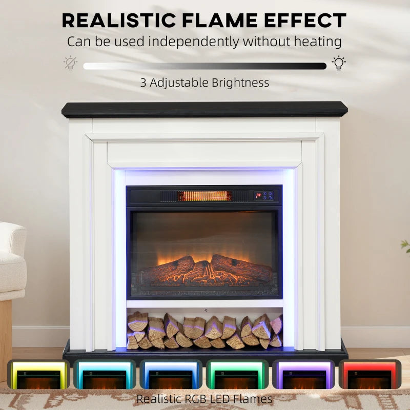 Modern electric fireplace with mantel and realistic 3D flames for home