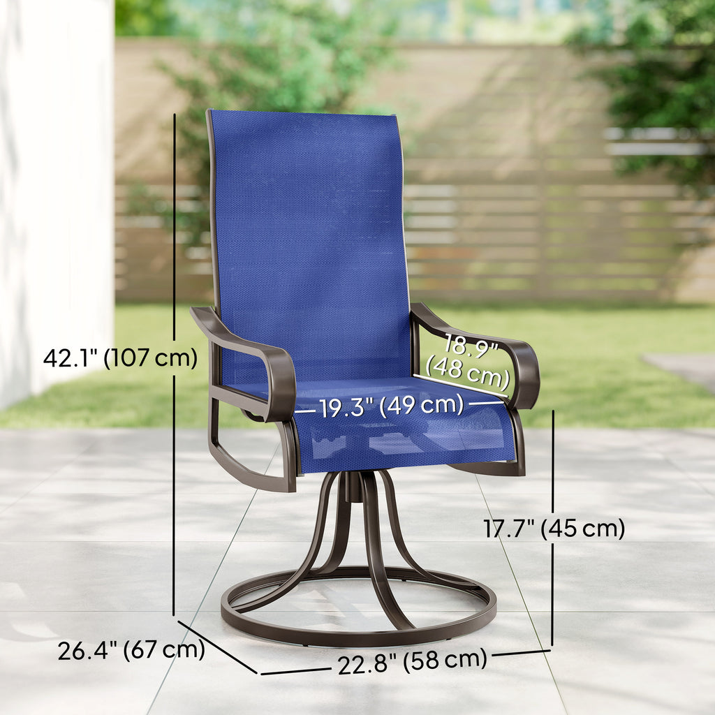 Patio Dining Chairs Set of 2, 360Â° Swivel Rocking Outdoor Chairs with Armrests, Breathable Mesh, Navy Blue
