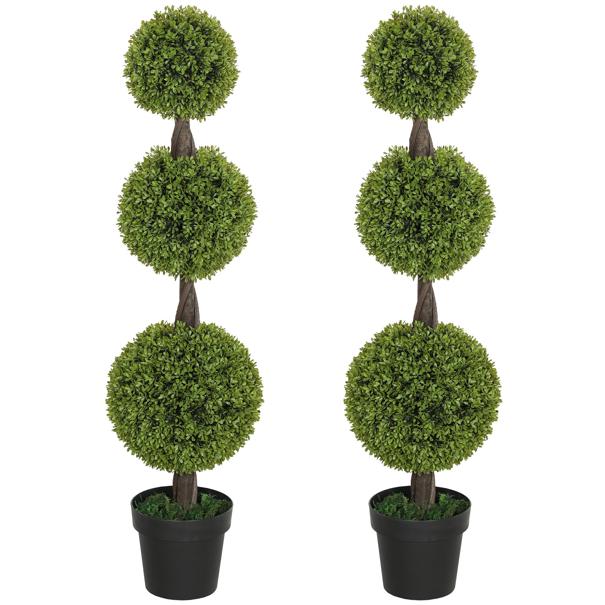 Set of 2 Artificial Ball Boxwood Topiary Trees, Fake Plants in Pots for Indoor Outdoor Decor, Green