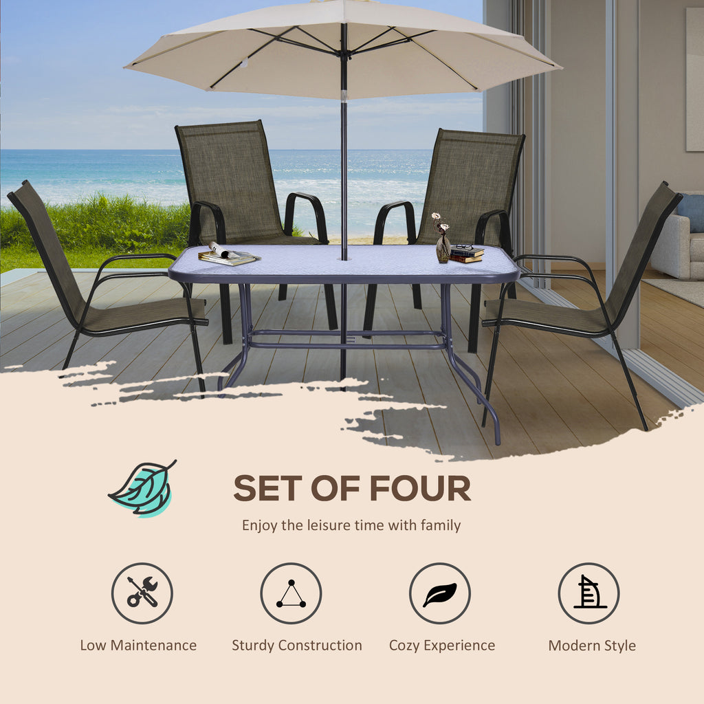 Set of 4 Outdoor Dining Chairs, Heavy Duty Stackable Patio Dining Set with Armrests for Balcony Garden, Brown and Black