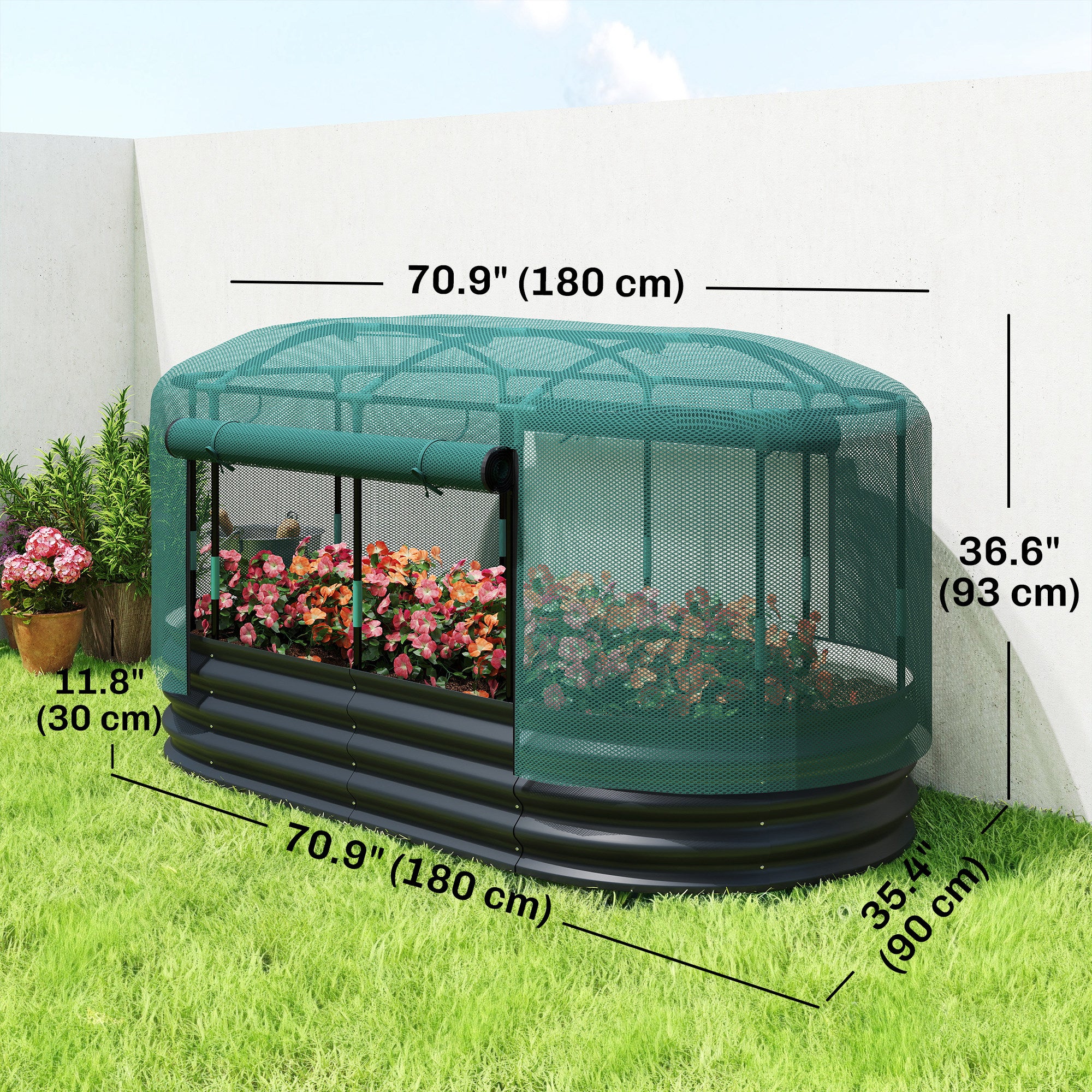 Galvanized Raised Garden Bed with Crop Cage and Watering System, 6' x 3' Outdoor Planter Box, Dark Grey