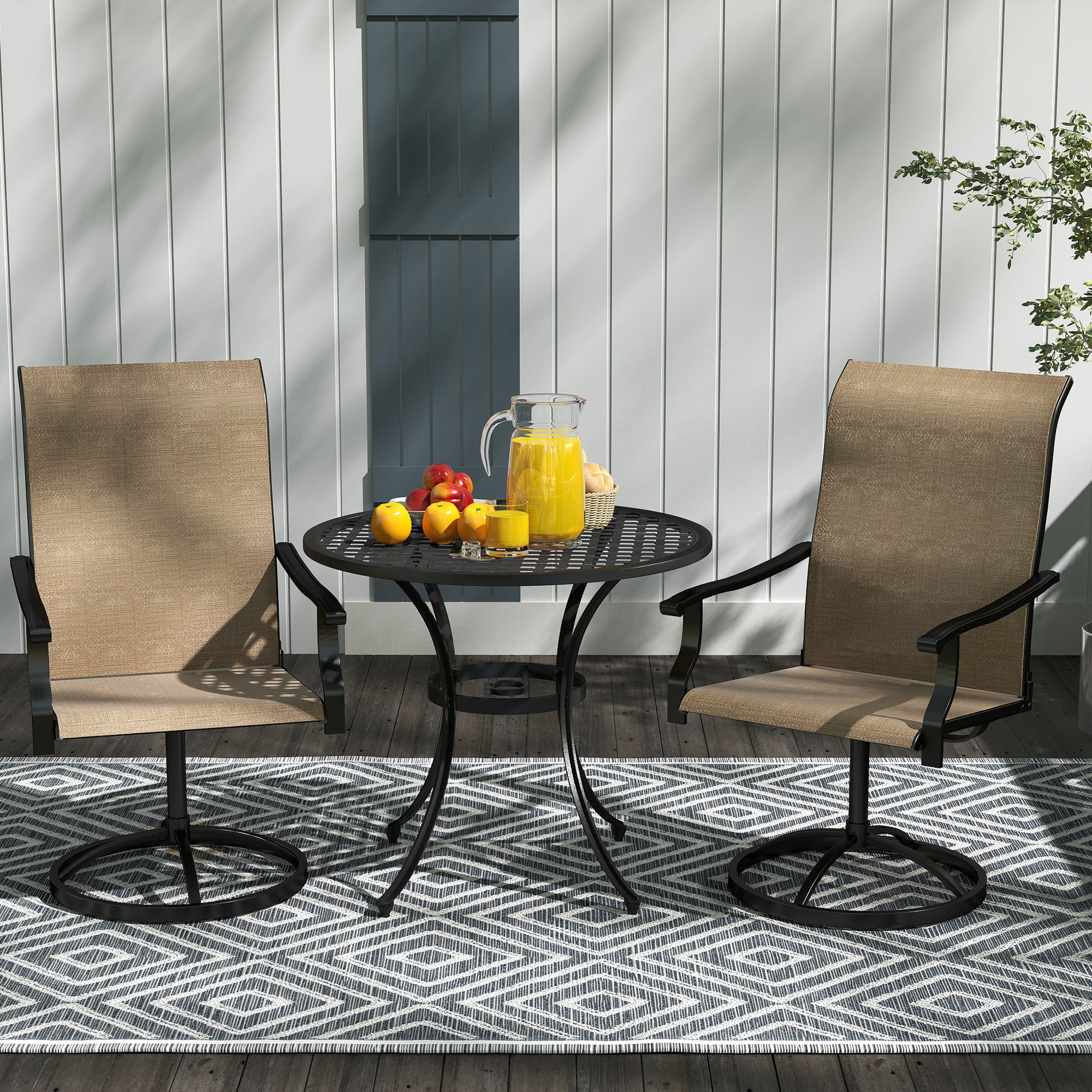 Outdoor Swivel Dining Chairs Set of 2, High Back Swivel Chairs with All Weather Mesh for Deck, Backyard, Poolside, Brown