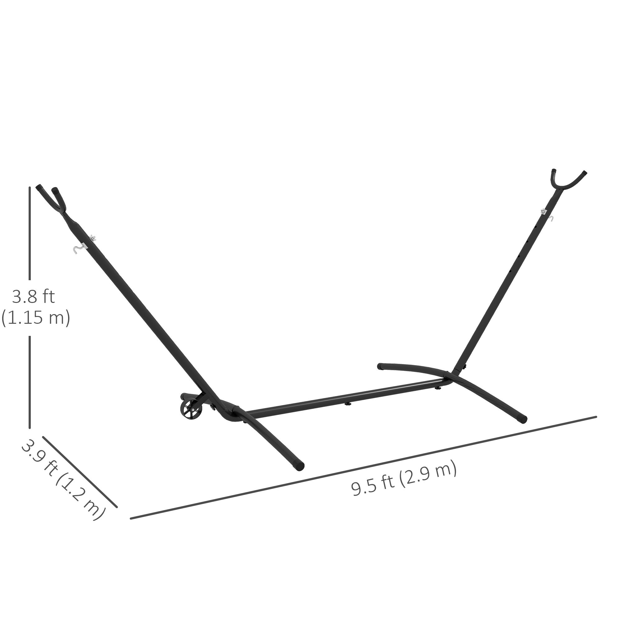 9.5ft Hammock Stand Only, Portable Hammock with Wheels, Adjustable Hammock Net Stand, for String-style, Brazilian-style, Flat-style, Rope-style Hammocks, Black