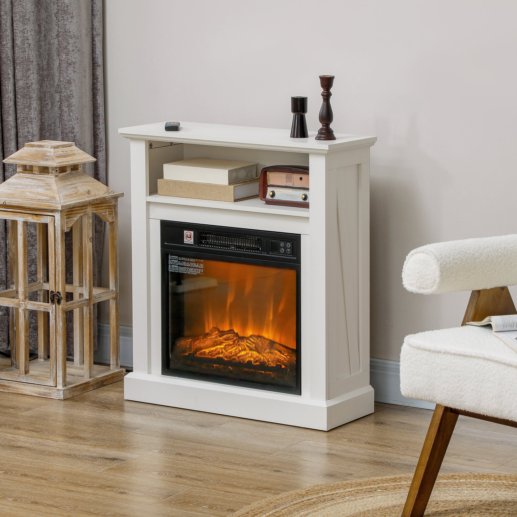 27" Freestanding Electric Fireplace with Mantel, 1400W Replaceable Fireplace Insert Heater with Timer, White