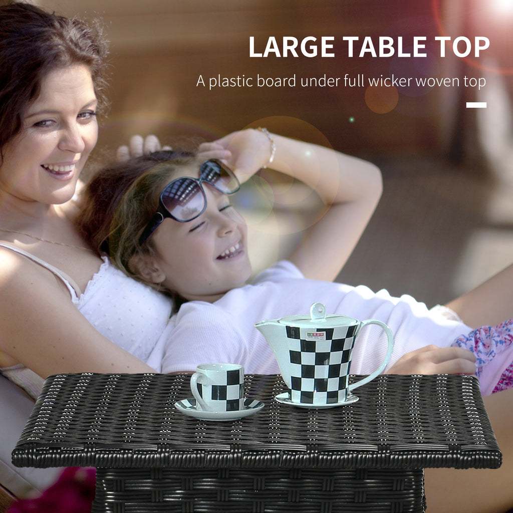 20" Patio Wicker Coffee Table, Outdoor Coffee Table with Plastic Board Underneath the Woven Tabletop for Patio, Garden, Balcony, Black