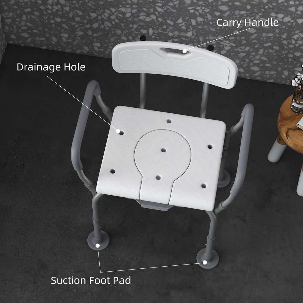 3-in-1 Shower Chair with Back, Adjustable Bedside Commode, Raised Toilet Seat w/ Rubber Foot Pad for Seniors, Disabled