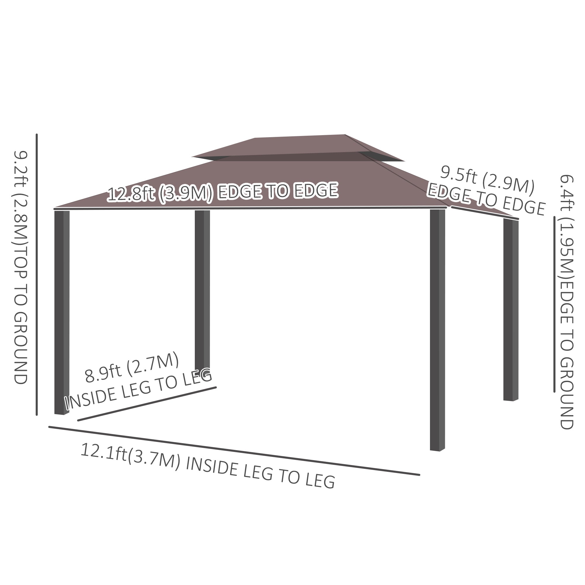 10 x 13ft Aluminum Frame Gazebo Canopy Double Tier Garden Shelter with Netting and Curtains, Coffee