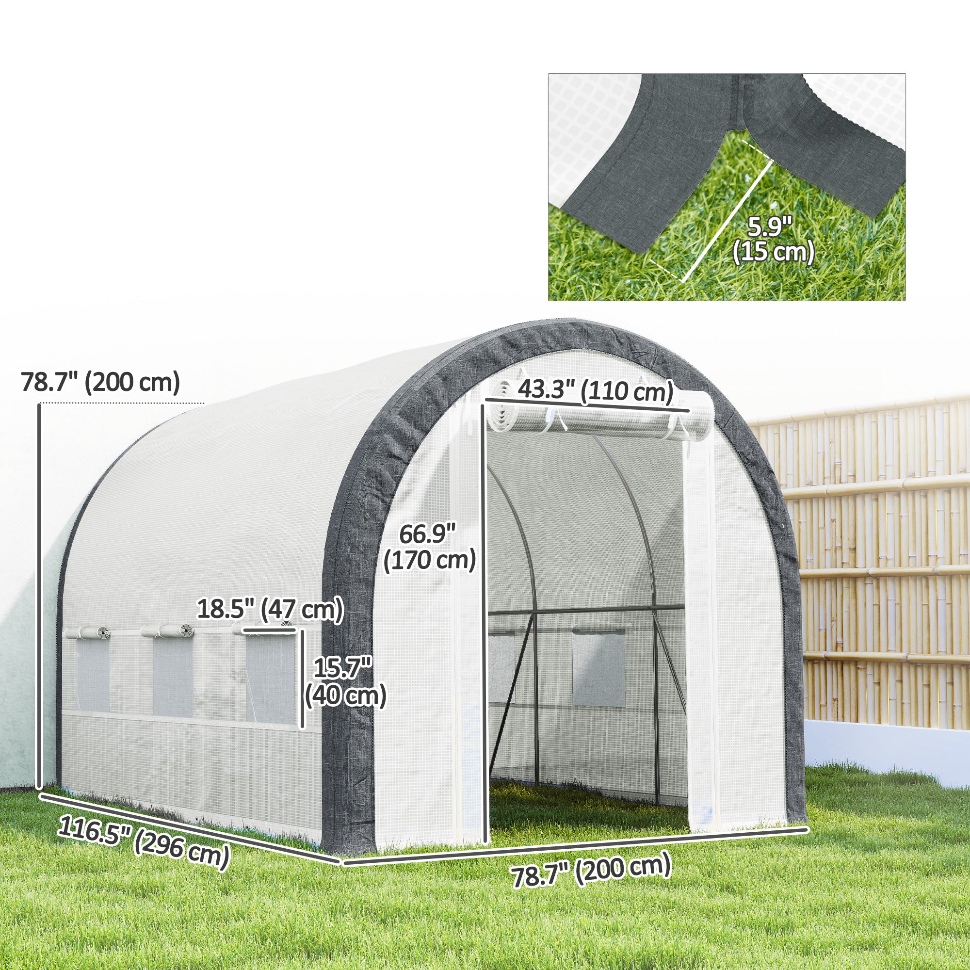 10'x6.6'x6.6' Upgraded Tunnel Greenhouse Green House with Mesh Door and Windows, 6 Plant Labels and Gloves, White
