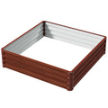 4' x 4' x 1' Raised Garden Bed Galvanized Steel Planter Box for Vegetables, Flowers, Herbs, Dark Brown Wood Effect