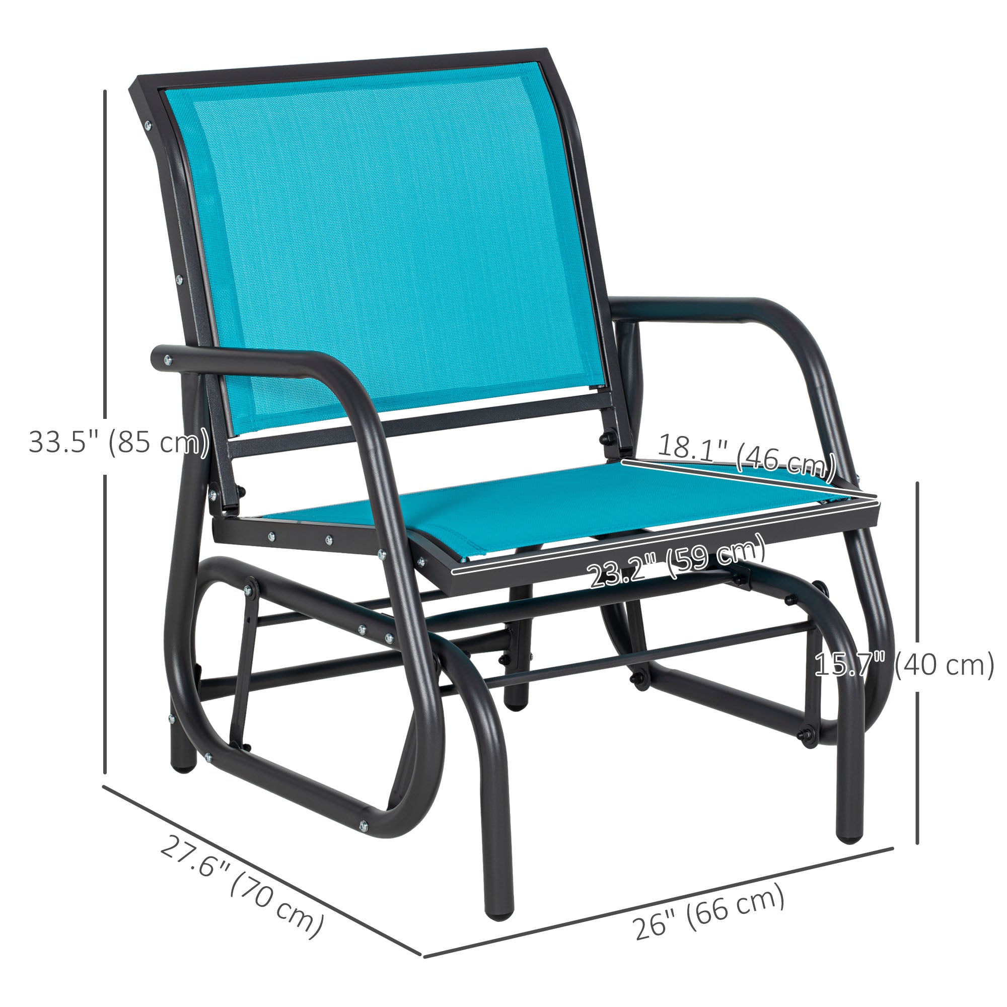 Patio Glider Set of 2 Outdoor Glider Chair with Breathable Mesh Seat & Backrest, Armrests and Metal Frame, Blue