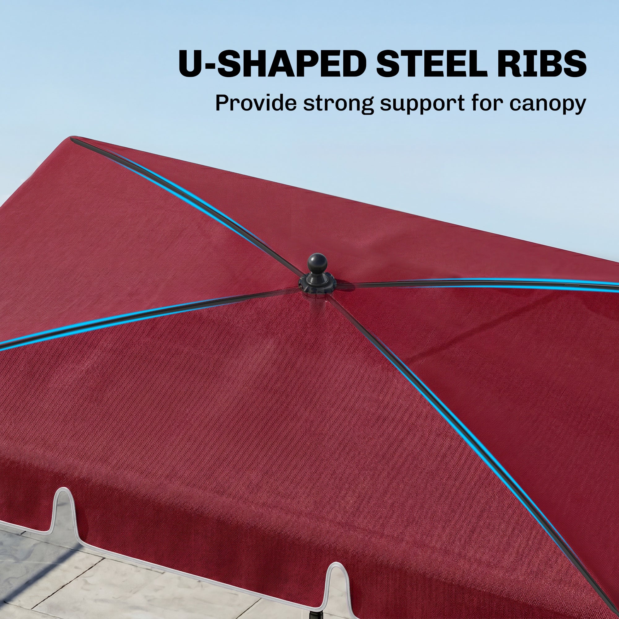 6.5x4ft Rectangle Patio Umbrella Aluminum Tilt Adjustable Garden Parasol Sun Shade Outdoor Canopy Red