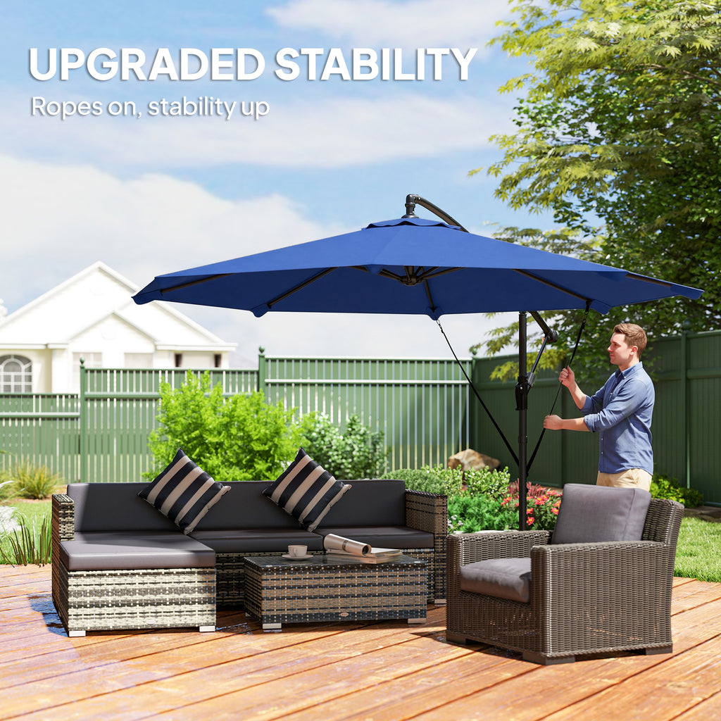 10FT Cantilever Patio Umbrella with 8 Ribs, Offset Patio Umbrella with Cover and Wind Ropes for Garden, Yard, Navy Blue