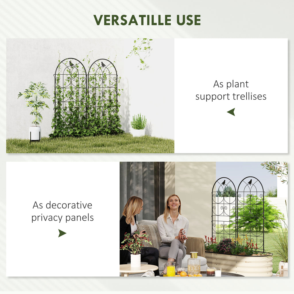 Set of 2 Metal Garden Trellis, Decorative Trellis Panels, Bird Design, 120 x 50 cm, Black