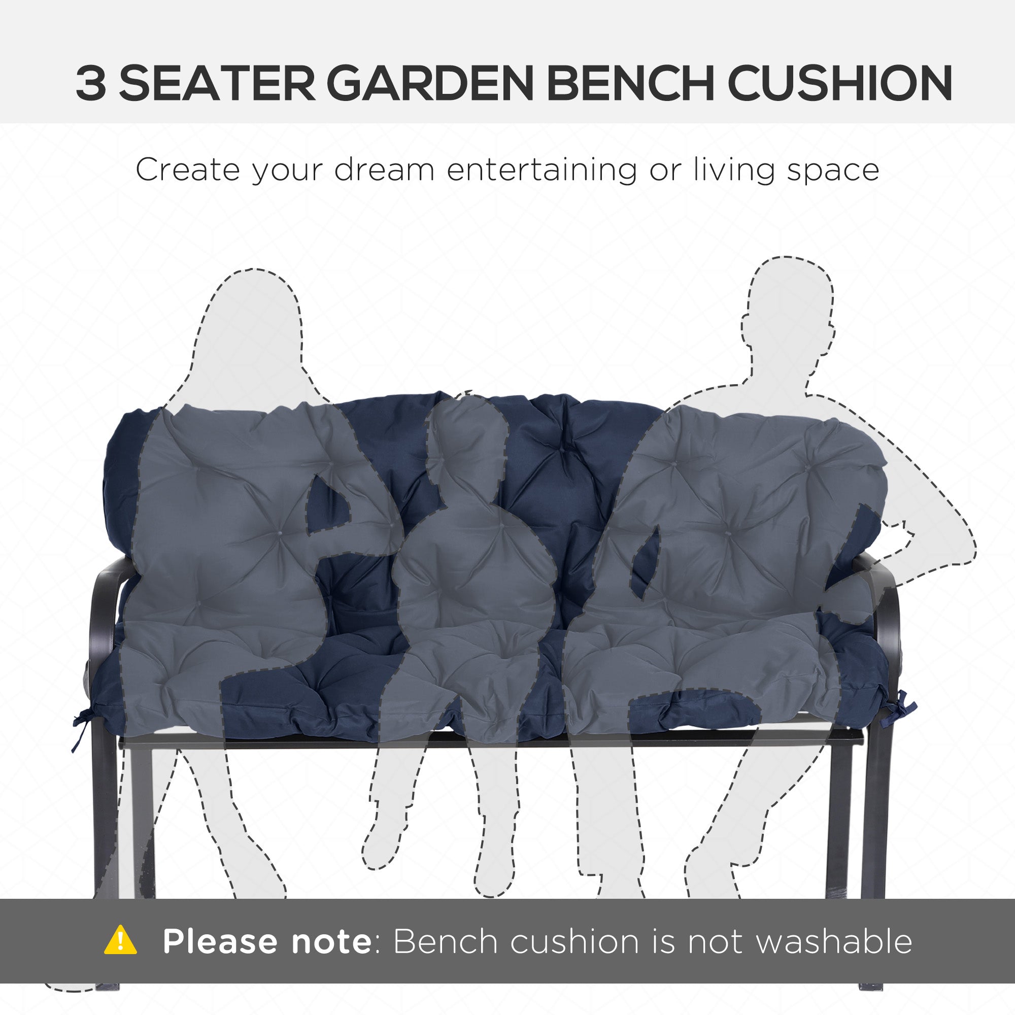 Porch Swing Cushion Garden Bench Cushion with Backrest, Non-Slip 3-Seater Soft Pad, Dark Blue
