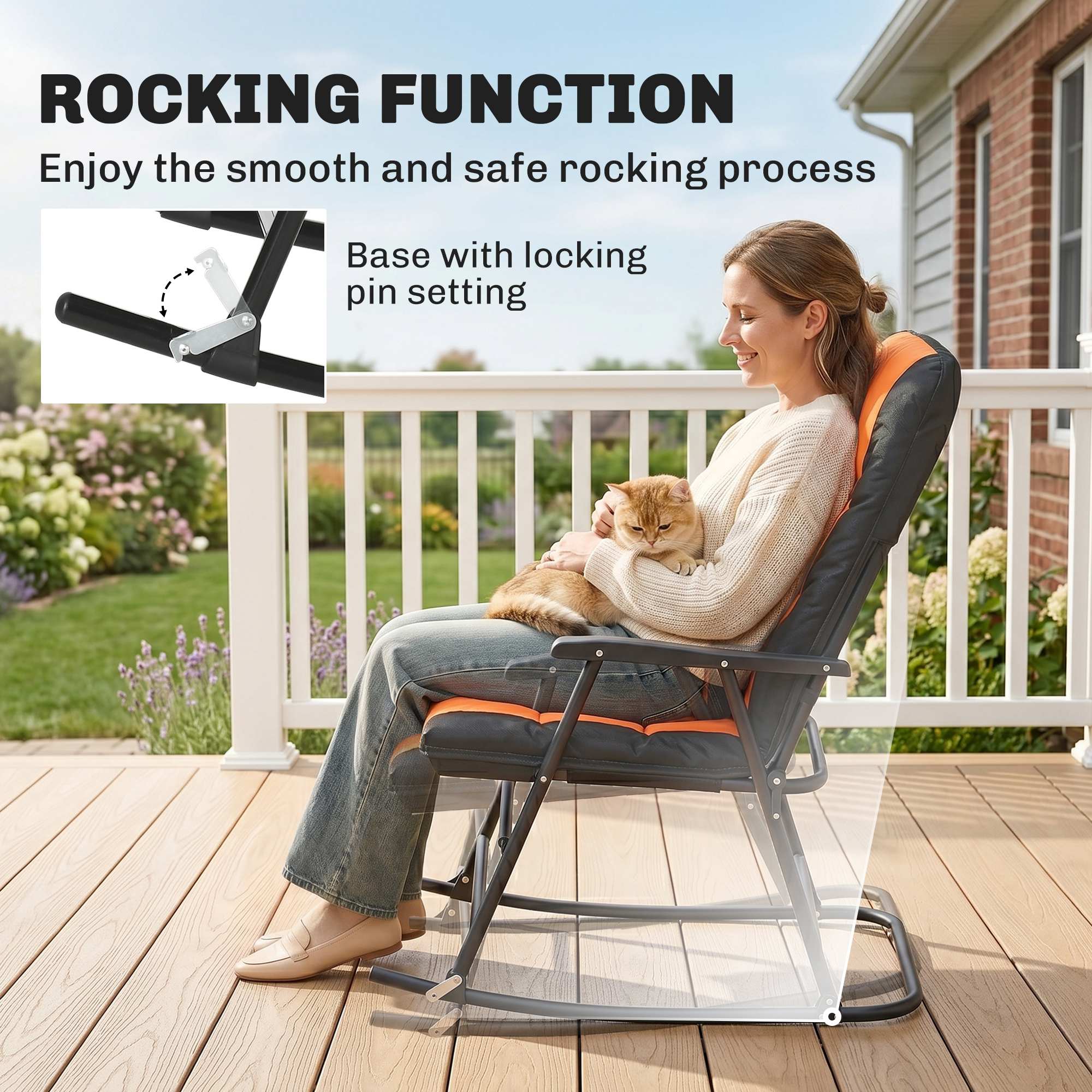 3-Piece Outdoor Foldable Rocking Chair Set, Orange