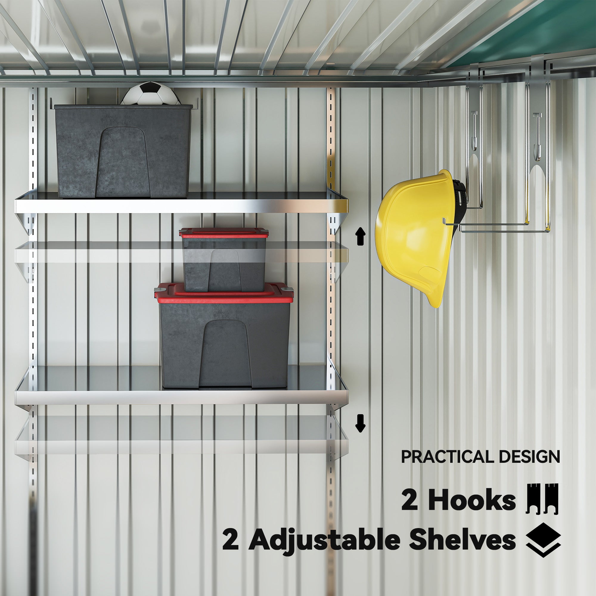 5'x7' Lean-to Galvanized Metal Shed with Foundation, Garden Tool Storage House with Sliding Door and 2 Vents, Green
