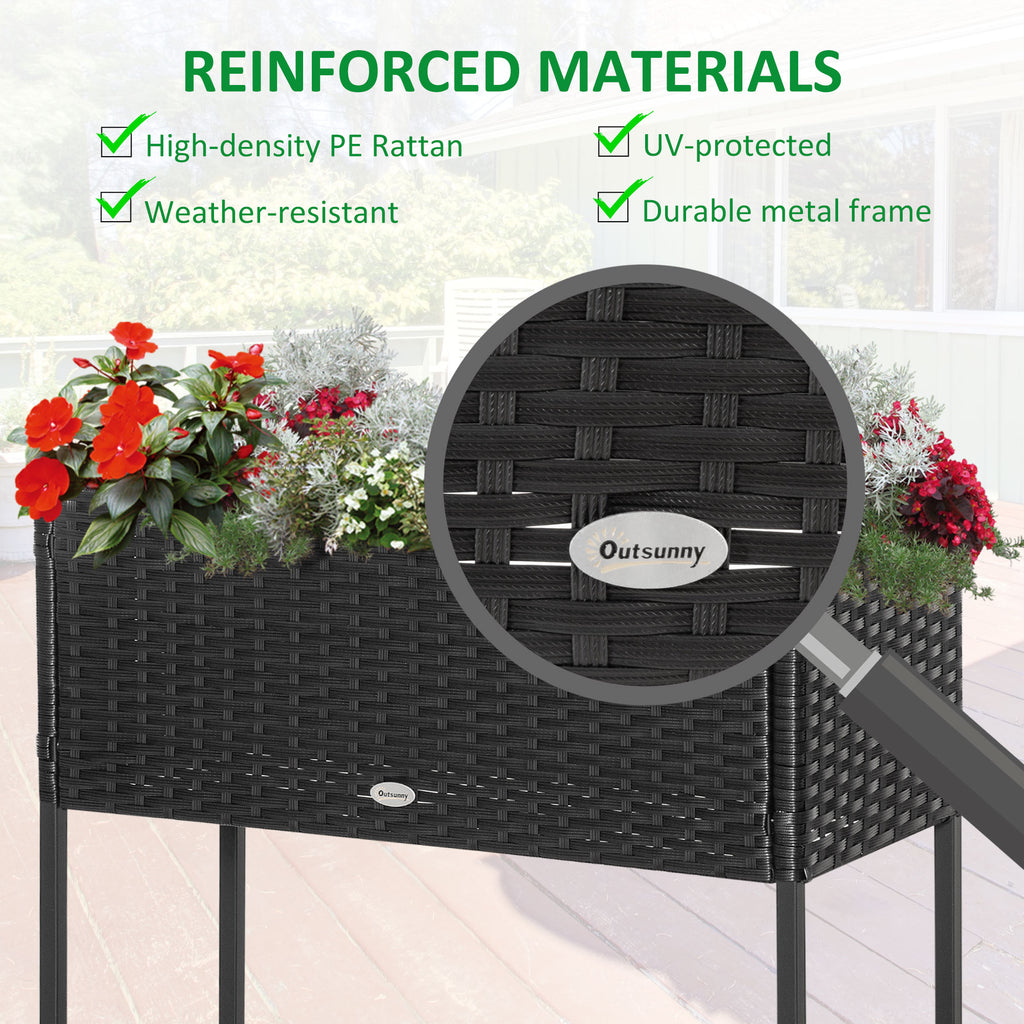 Rattan Raised Garden Boxes, Elevated Flower Beds with Storage Shelf for Herbs, Flowers, Vegetables, Black