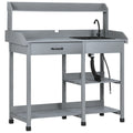 Potting Bench Table Garden Work Bench Workstation with Drawer, Removable Sink and Hooks, 45.3" x 17.7" x 48.4", Grey