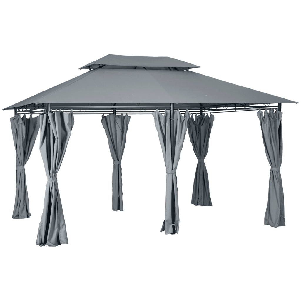 13'L x 10'W x 8.7'H Patio Gazebo Outdoor 2-Tiers Garden Canopy Yard Sunshade Shelter with Curtains, Grey