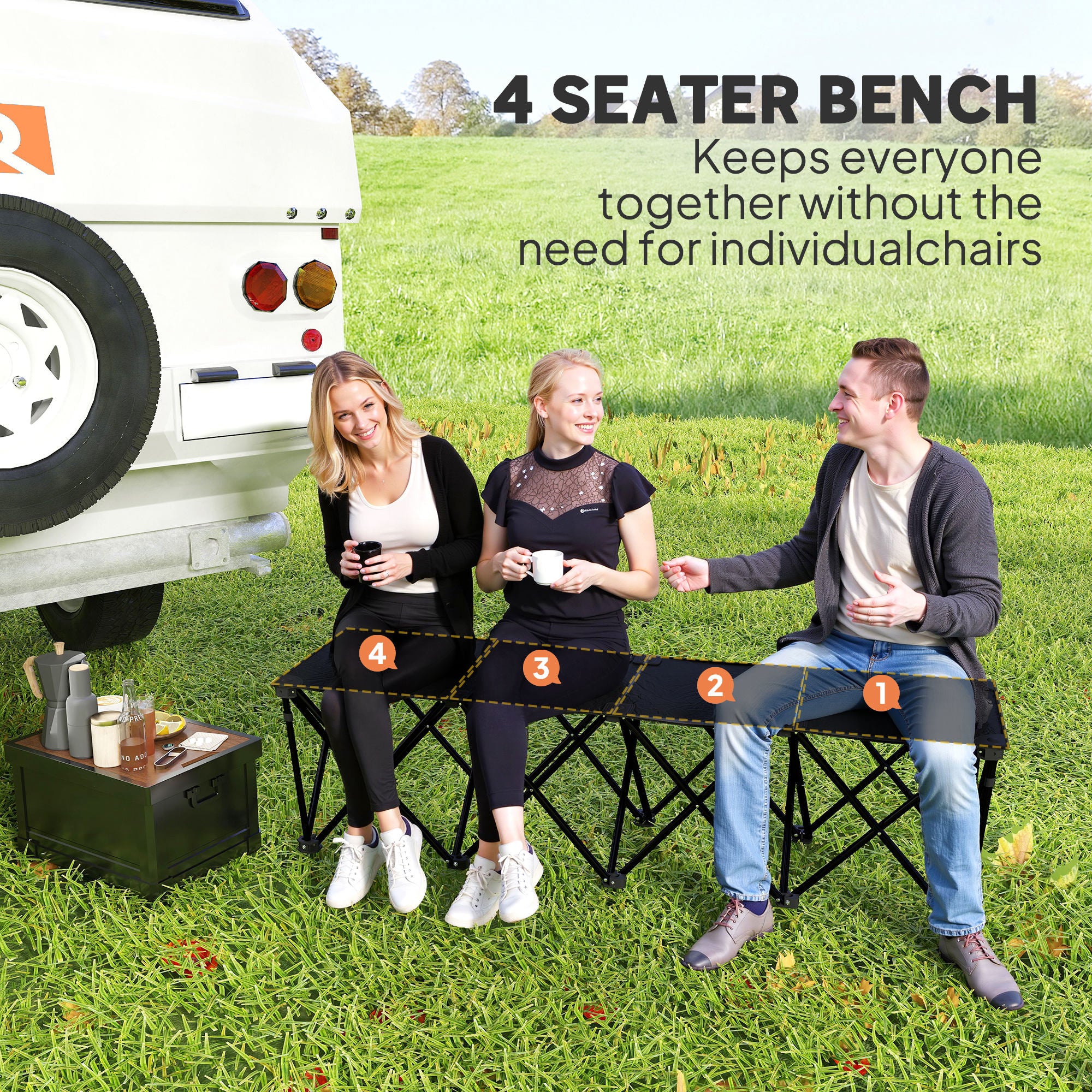 Portable 4-Seater Folding Camping Chair, Team Bench Chair with Carry Bag for Soccer Football Team, No Assembly