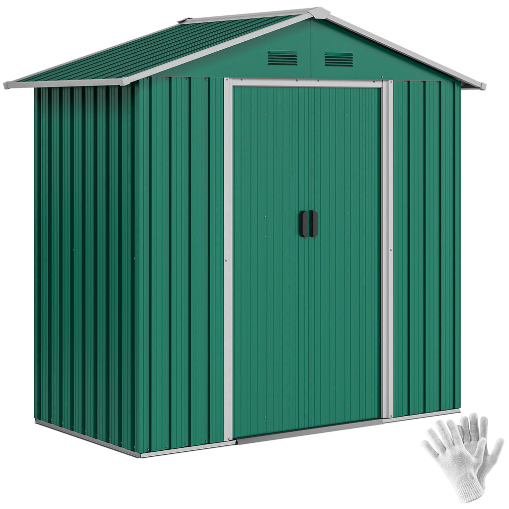 6.5x3.5ft Metal Garden Storage Shed for Outdoor Tool Storage with Double Sliding Doors and Vents, Green