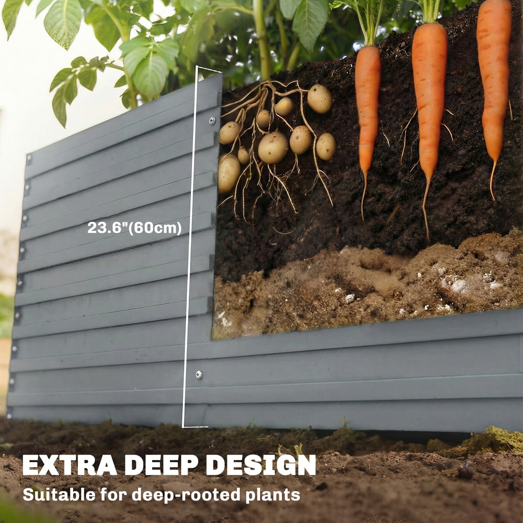 8' x 4' x 2' Raised Garden Bed, Galvanized Planter Box for Growing Flowers, Herbs and Vegetables, Light Grey