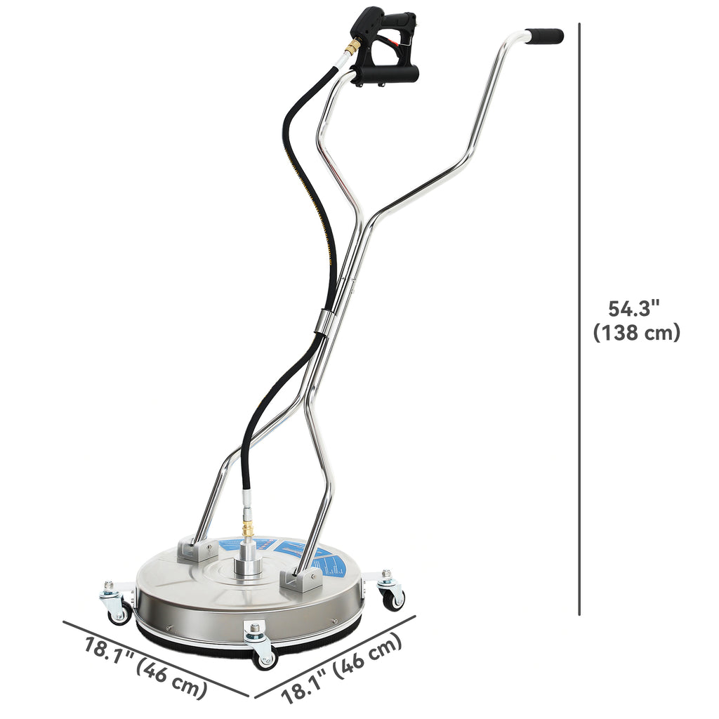 18" Pressure Washer Surface Cleaner with 4 Wheels, Stainless Steel Power Washer Surface Cleaner with 1/4" Quick Connector, 2 Handles, 3600 PSI, Silver