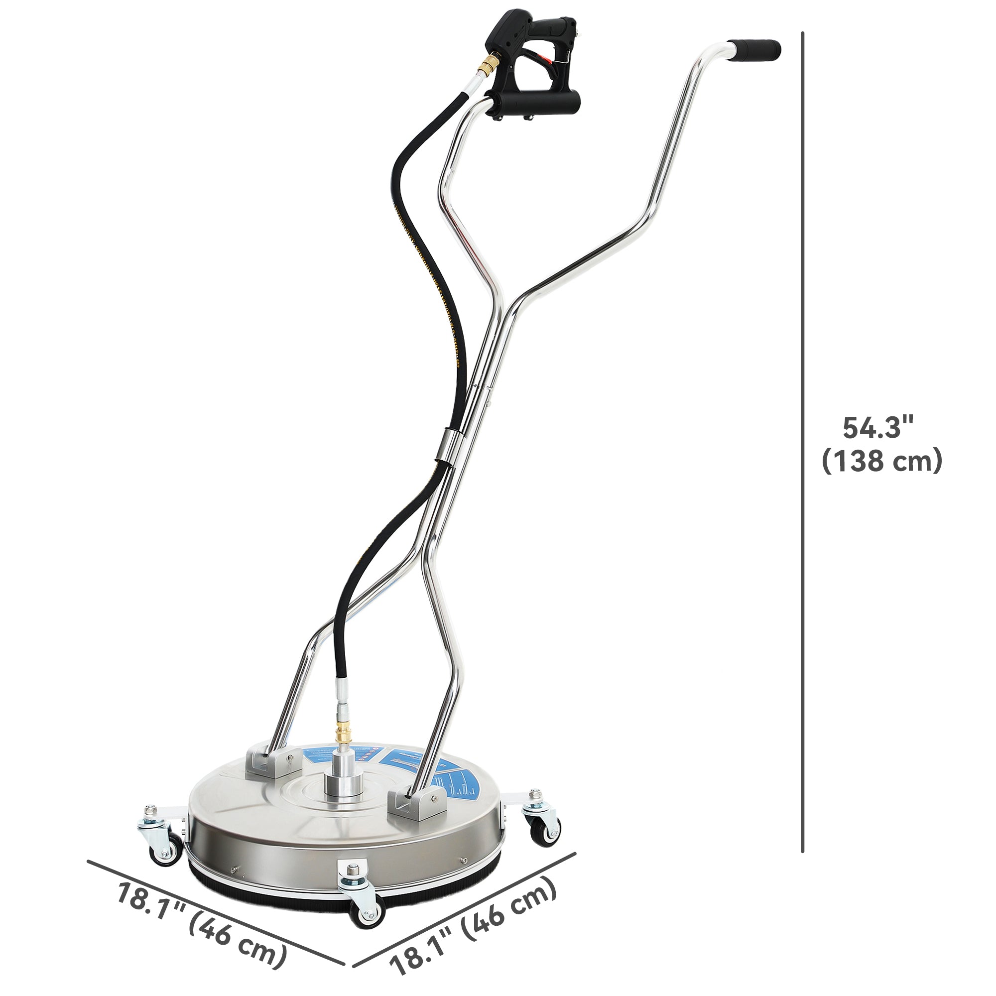 18" Pressure Washer Surface Cleaner with 4 Wheels, Stainless Steel Power Washer Surface Cleaner with 1/4" Quick Connector, 2 Handles, 3600 PSI, Silver