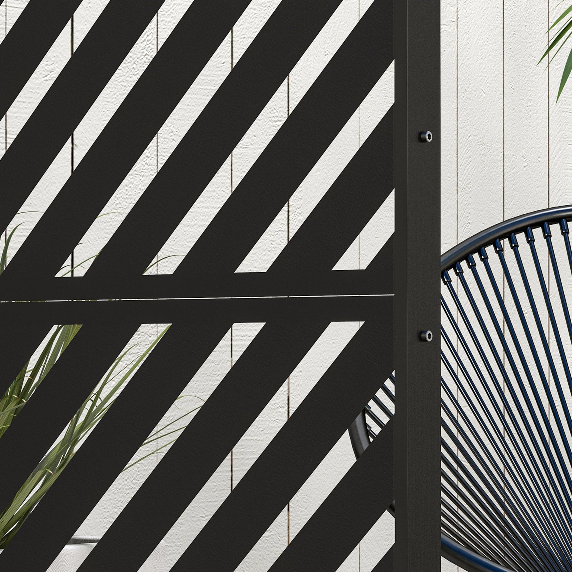 6.5FT Decorative Outdoor Divider, Metal Privacy Screen with Stand, Triangle Style, Black