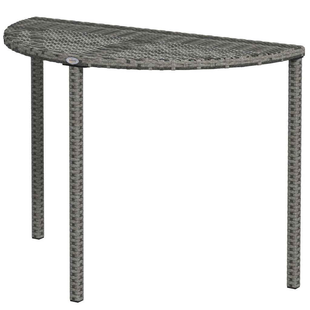 Half Round Side Table, PE Rattan Coffee Table with Metal Frame for Patio, Garden, Balcony, Grey