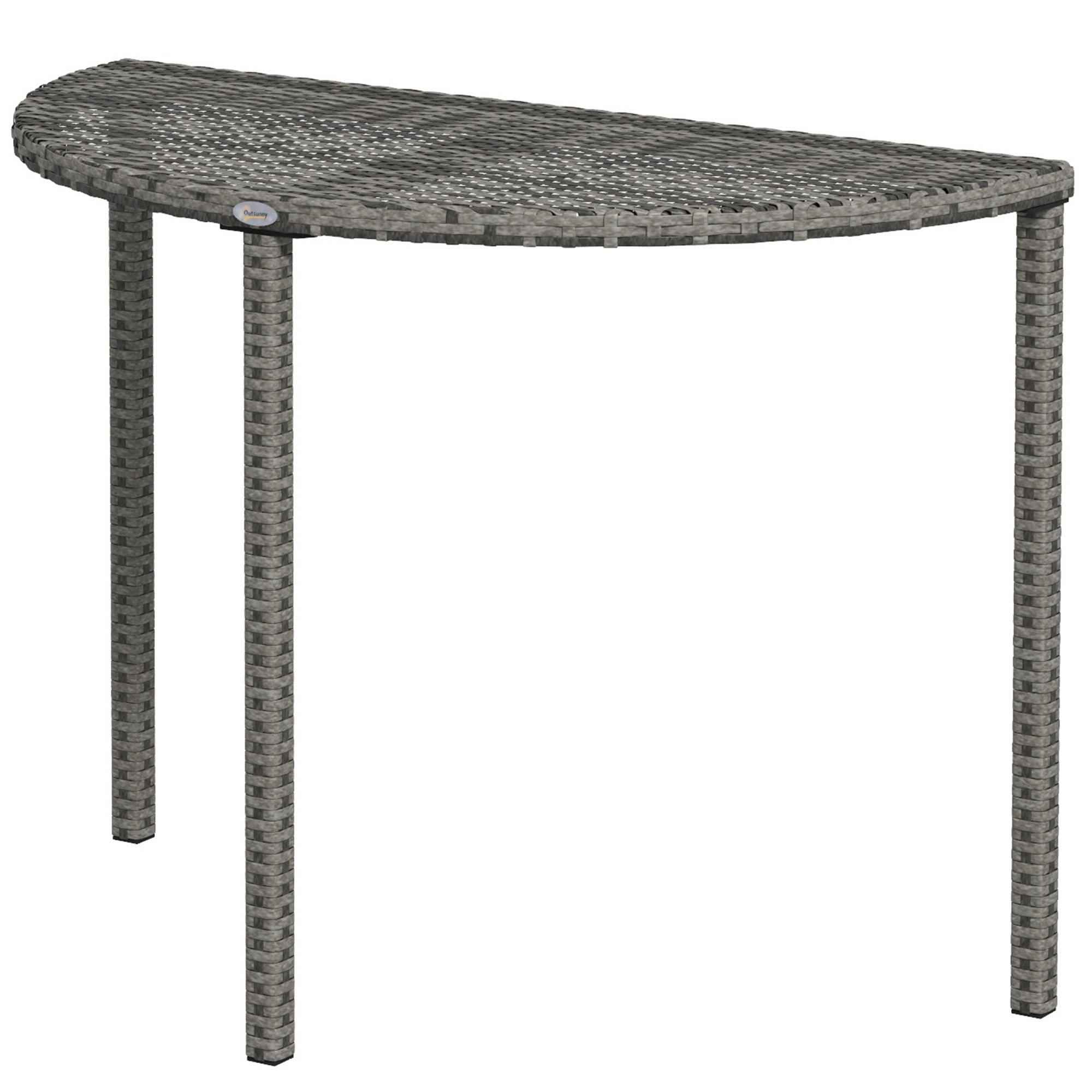 Half Round Side Table, PE Rattan Coffee Table with Metal Frame for Patio, Garden, Balcony, Grey